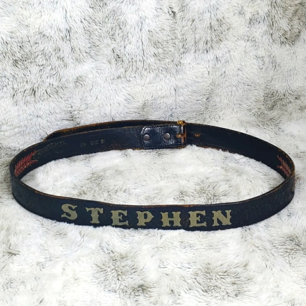 Antique Stephen Handmade Leather, Western Cowboy Black & Brown Men Belt B 508 40 - Picture 3 of 13